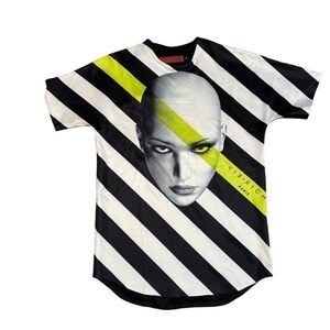 Vie + Riche Paris Graphic T-Shirt Black White Neon Stripe Size S